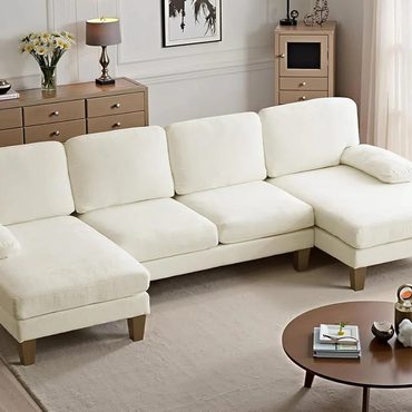 Classic Open Market VINGLI 110" Sectional Couches for Living Room, U Shaped Couch, Beige Enhanced