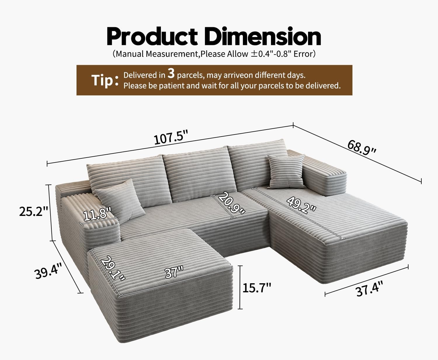 Durable Smart Pick 5" Cloud Modular Sectional Sofa L-Shape Chaise Deep Seat Black Left Facing Reliable
