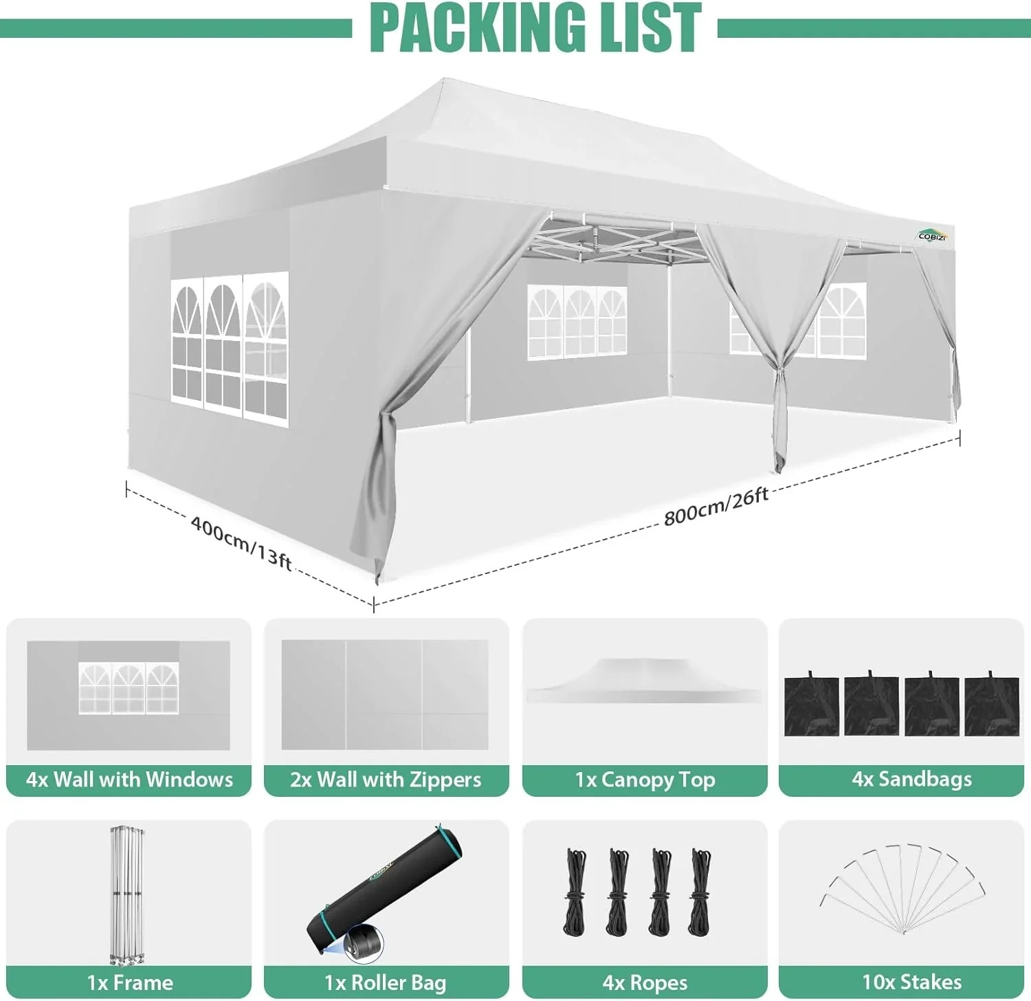 In Stock Pure Value COBIZI 10x20 Heavy Duty Pop up Canopy Tent with 6 Sidewalls Black Functional