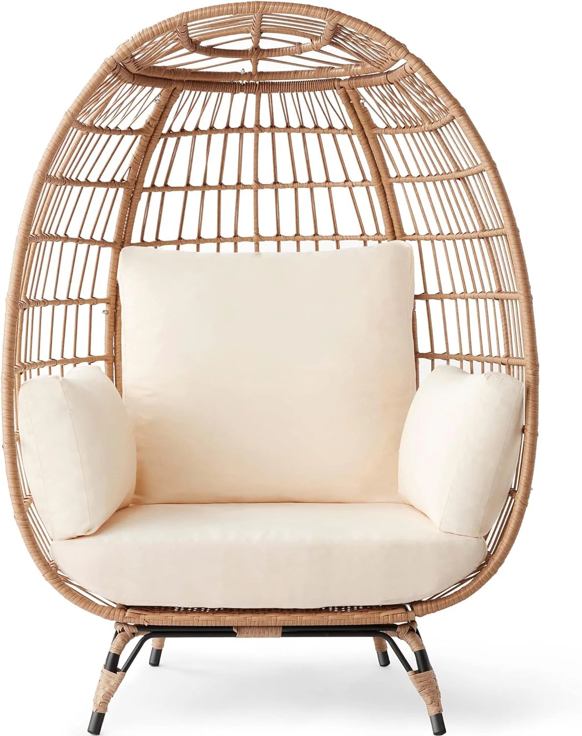 Durable Fresh Find Best Choice Products Wicker Egg Chair Oversized Indoor Outdoor Lounger Ivory Distinctive