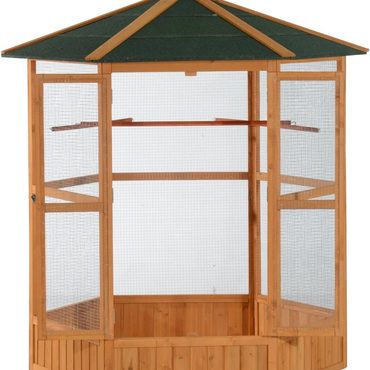 Annual Standard Goods Large Wooden Hexagonal Outdoor Aviary Flight Bird Cage with Covered Roof Everyday
