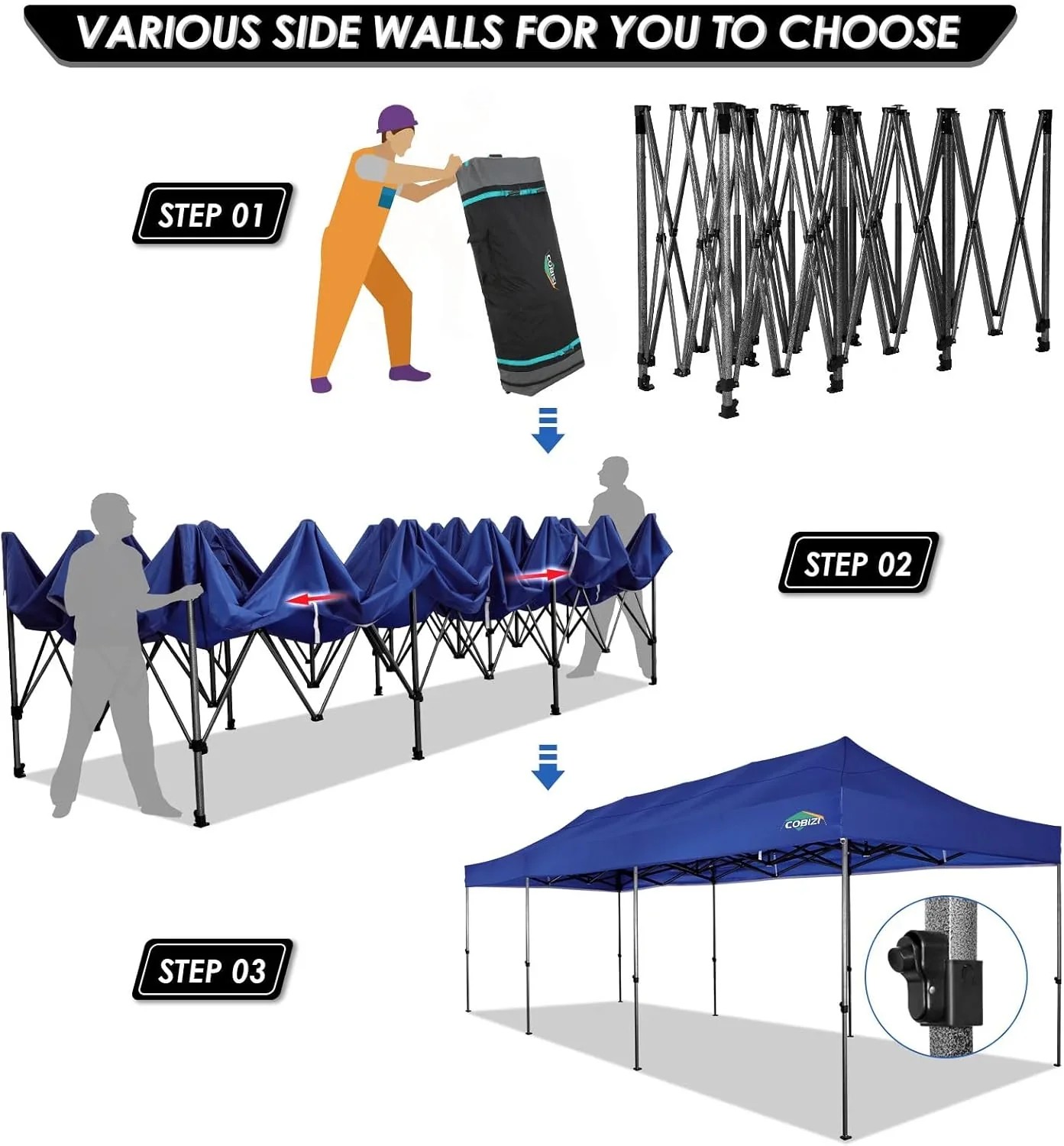 In Stock Pure Value COBIZI 10x20 Heavy Duty Pop up Canopy Tent with 6 Sidewalls Black Functional