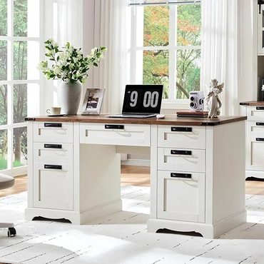 Limited True Basics 60 Farmhouse Executive Desk, Wood Home Office Desk, Computer Desk Distinctive