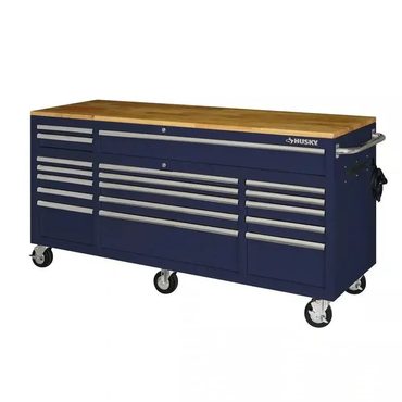Revolutionary Fresh Find Husky 72 in. 18-Drawer Mobile Workbench with Solid Wood Top in Gloss Blue Practical