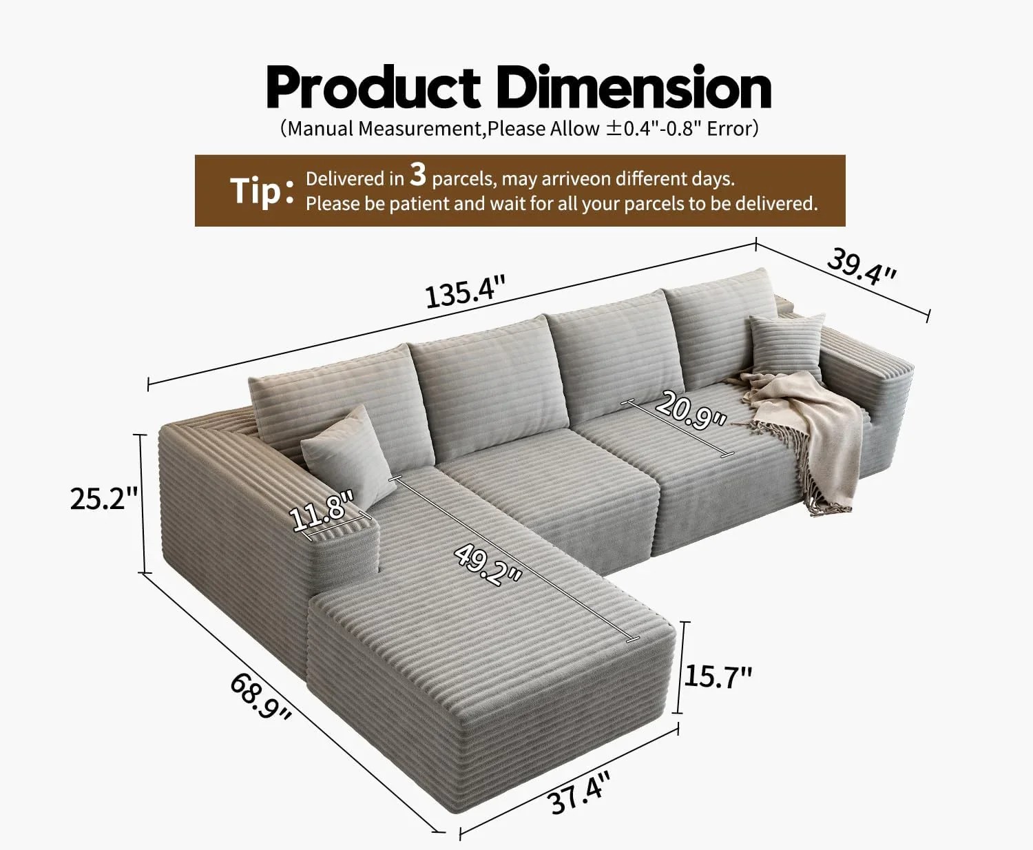 Durable Smart Pick 5" Cloud Modular Sectional Sofa L-Shape Chaise Deep Seat Black Left Facing Reliable