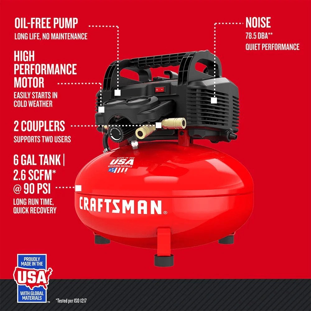 Limited Smart Pick Craftsman 6 Gallon Pancake Air Compressor, Oil-Free, 150 PSI, Portable with Accessory Kit Enhanced