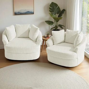 Annual Simple Goods 2 Set Oversized 43 W Plush Corduroy Swivel Barrel Chair with Pillows Functional