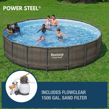 Classic Basic Line Bestway Power Steel 18-ft x 48-in Round Above-Ground Pool Set Distinctive