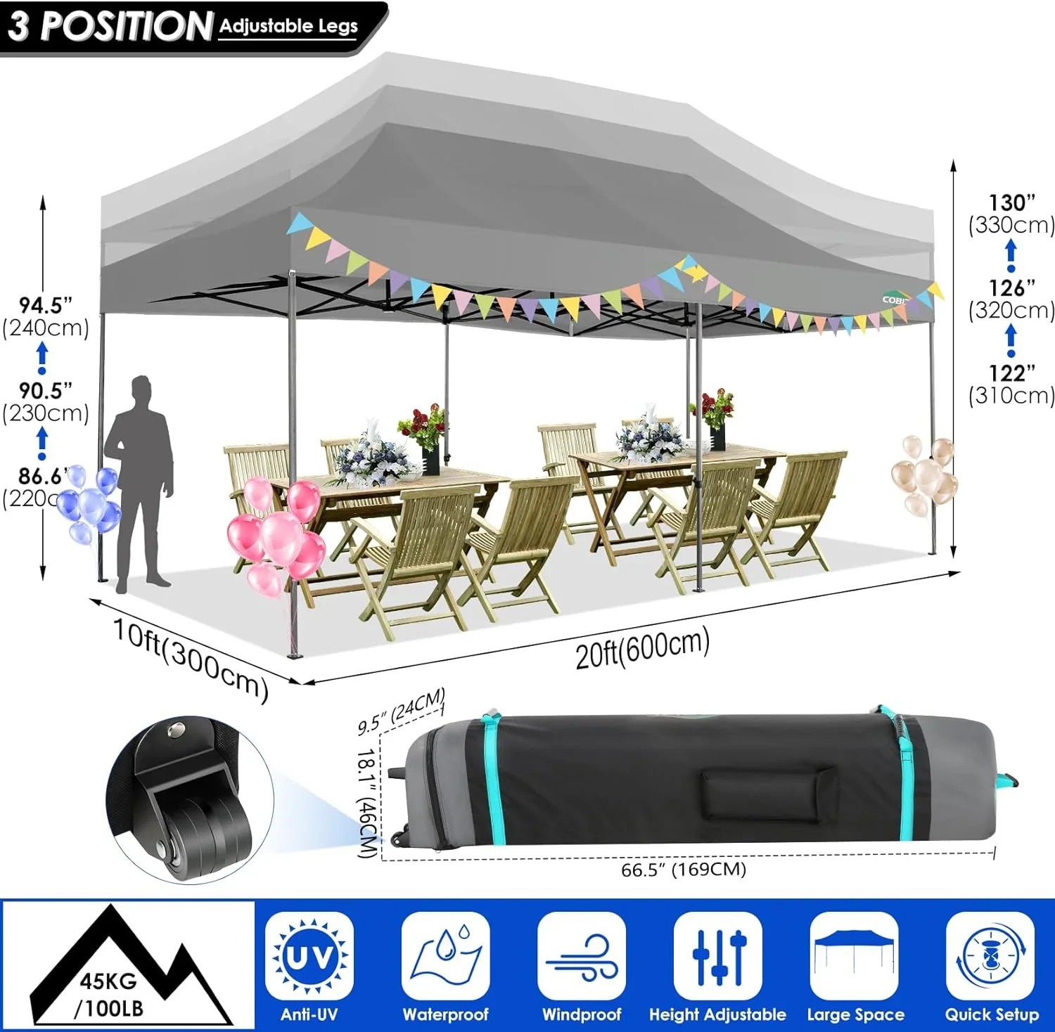 In Stock Pure Value COBIZI 10x20 Heavy Duty Pop up Canopy Tent with 6 Sidewalls Black Functional