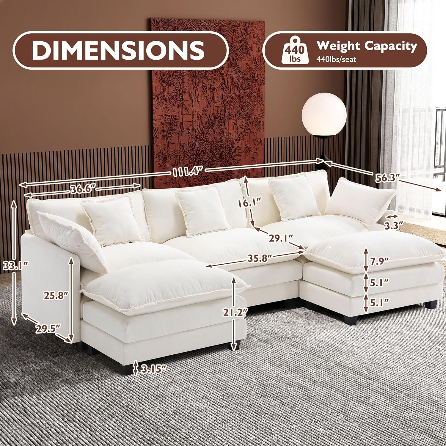 Premium Fresh Find Ihanherry 146" U-Shaped Modern Sofa Modular Sectional Cloud Couch Grey Practical