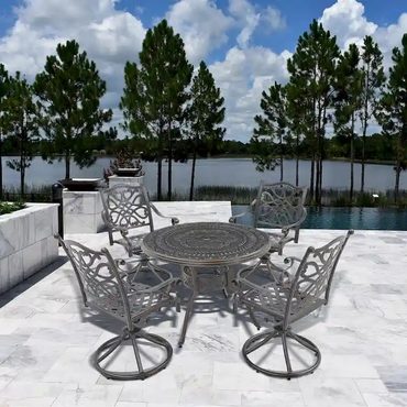 Classic Clear Choice 5-Piece Cast Aluminum Patio Dining Set with 4 Swivel Chair Enhanced