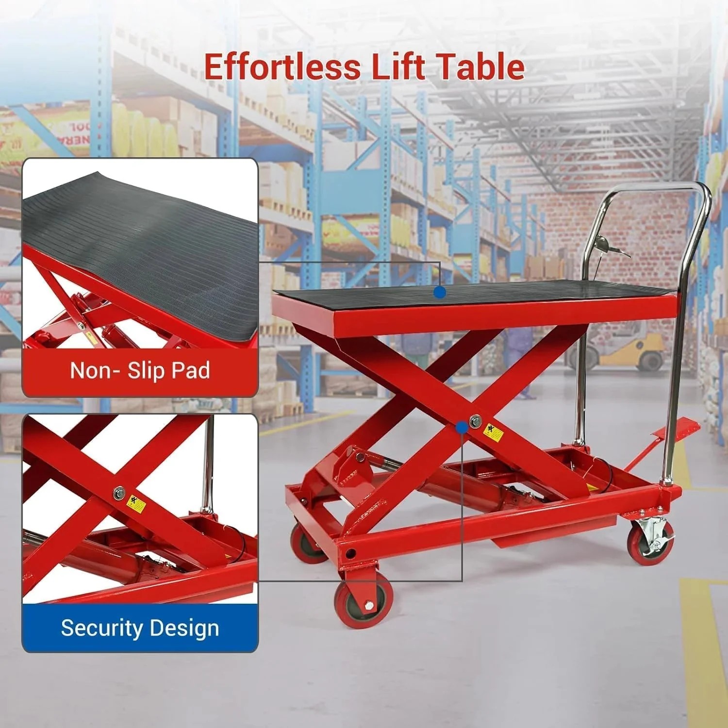 Limited Smart Pick 500LBS Hydraulic Lift Table Cart, 30" Lifting Height, Double Scissor with 4 Wheels Value