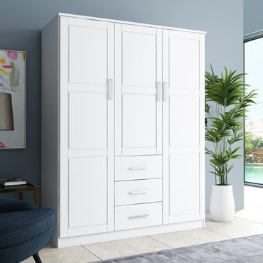 2026 Upgraded Pure Value Palace Imports 100% Solid Wood Cosmo 3-Door Wardrobe Armoire with Solid Wood or Mirrored Doors Functional