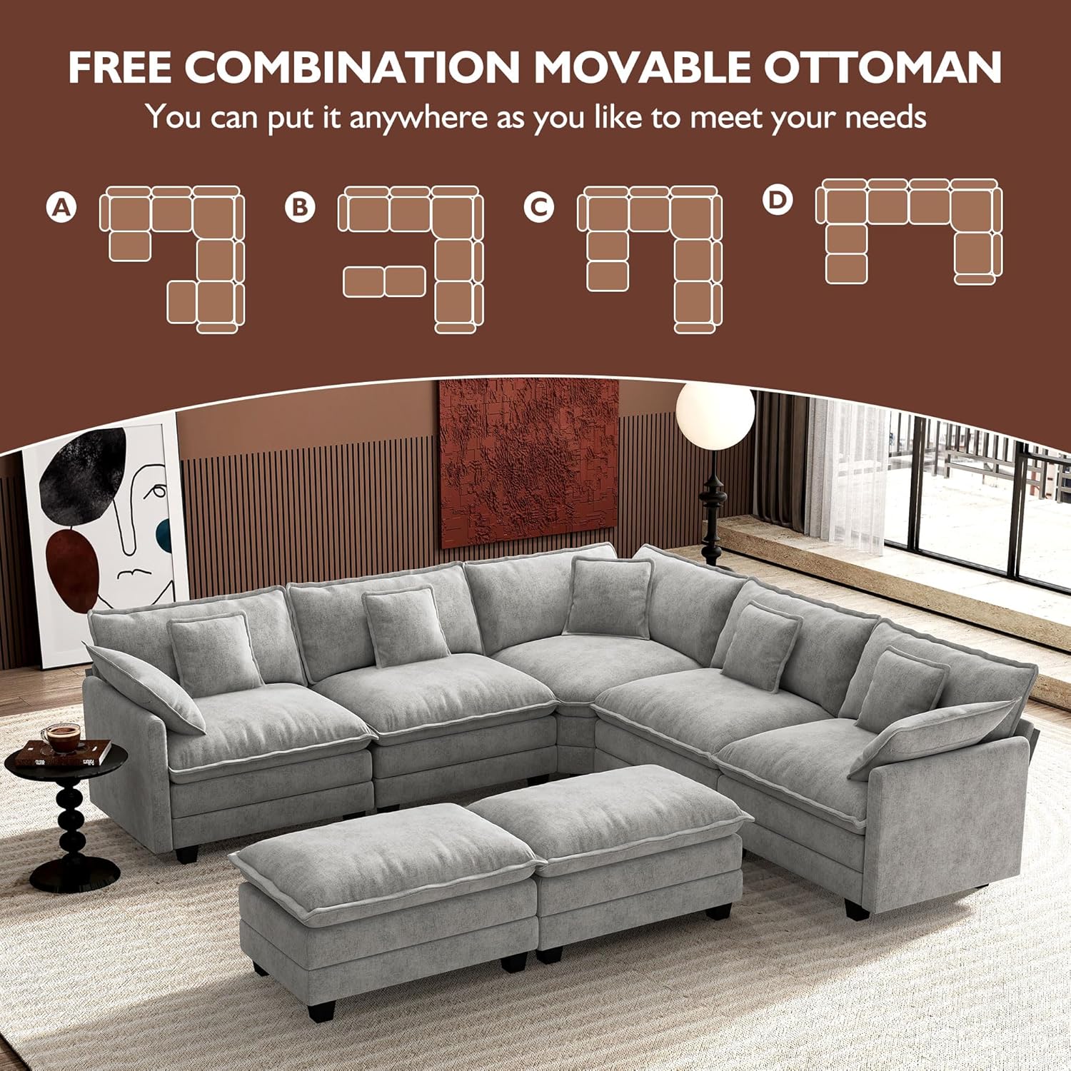 Premium Fresh Find Ihanherry 146" U-Shaped Modern Sofa Modular Sectional Cloud Couch Grey Practical