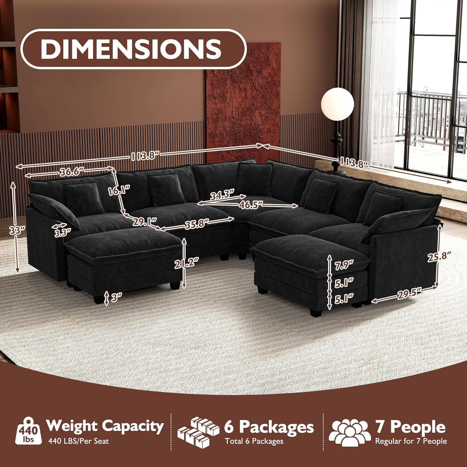 Premium Fresh Find Ihanherry 146" U-Shaped Modern Sofa Modular Sectional Cloud Couch Grey Practical