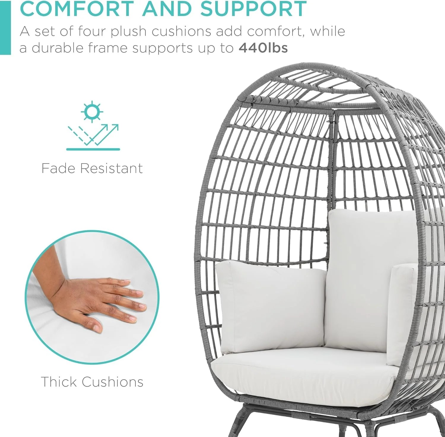 Durable Fresh Find Best Choice Products Wicker Egg Chair Oversized Indoor Outdoor Lounger Ivory Distinctive