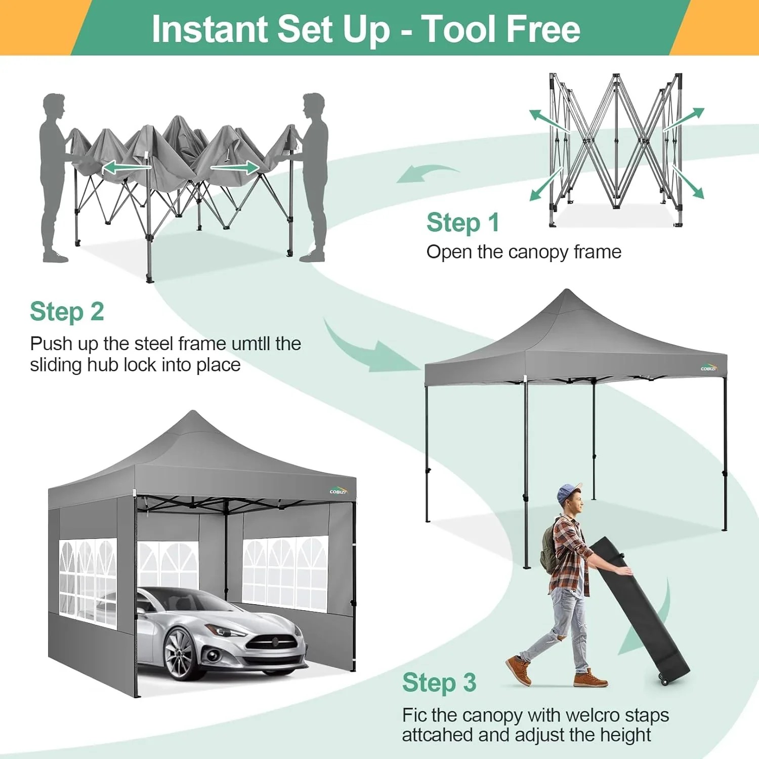 In Stock Pure Value COBIZI 10x20 Heavy Duty Pop up Canopy Tent with 6 Sidewalls Black Functional