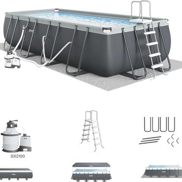 Premium Simple Goods Rectangular Frame Above Ground Outdoor Swimming Pool Set with 1200 GPH Sand Filter Pump, Pool Cover and Ladder Distinctive
