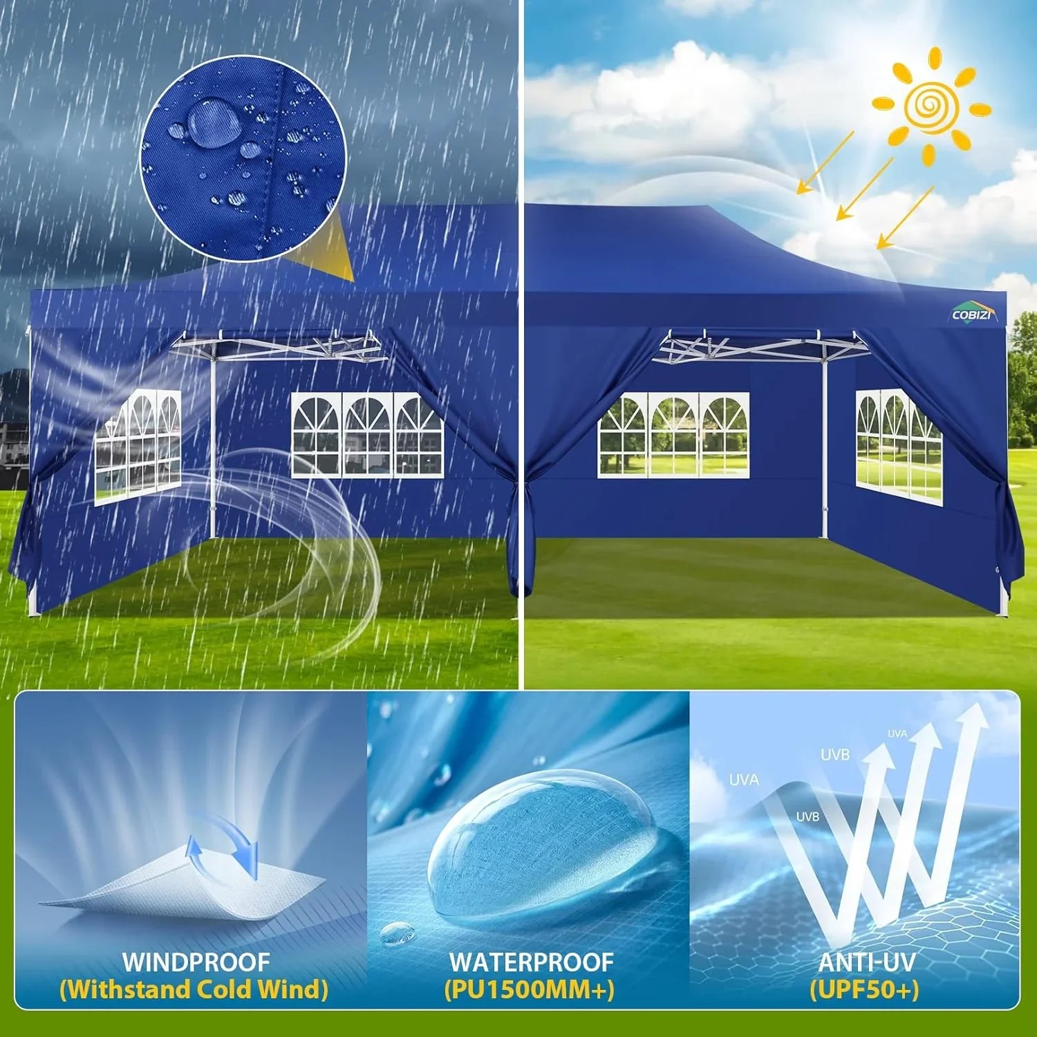 In Stock Pure Value COBIZI 10x20 Heavy Duty Pop up Canopy Tent with 6 Sidewalls Black Functional