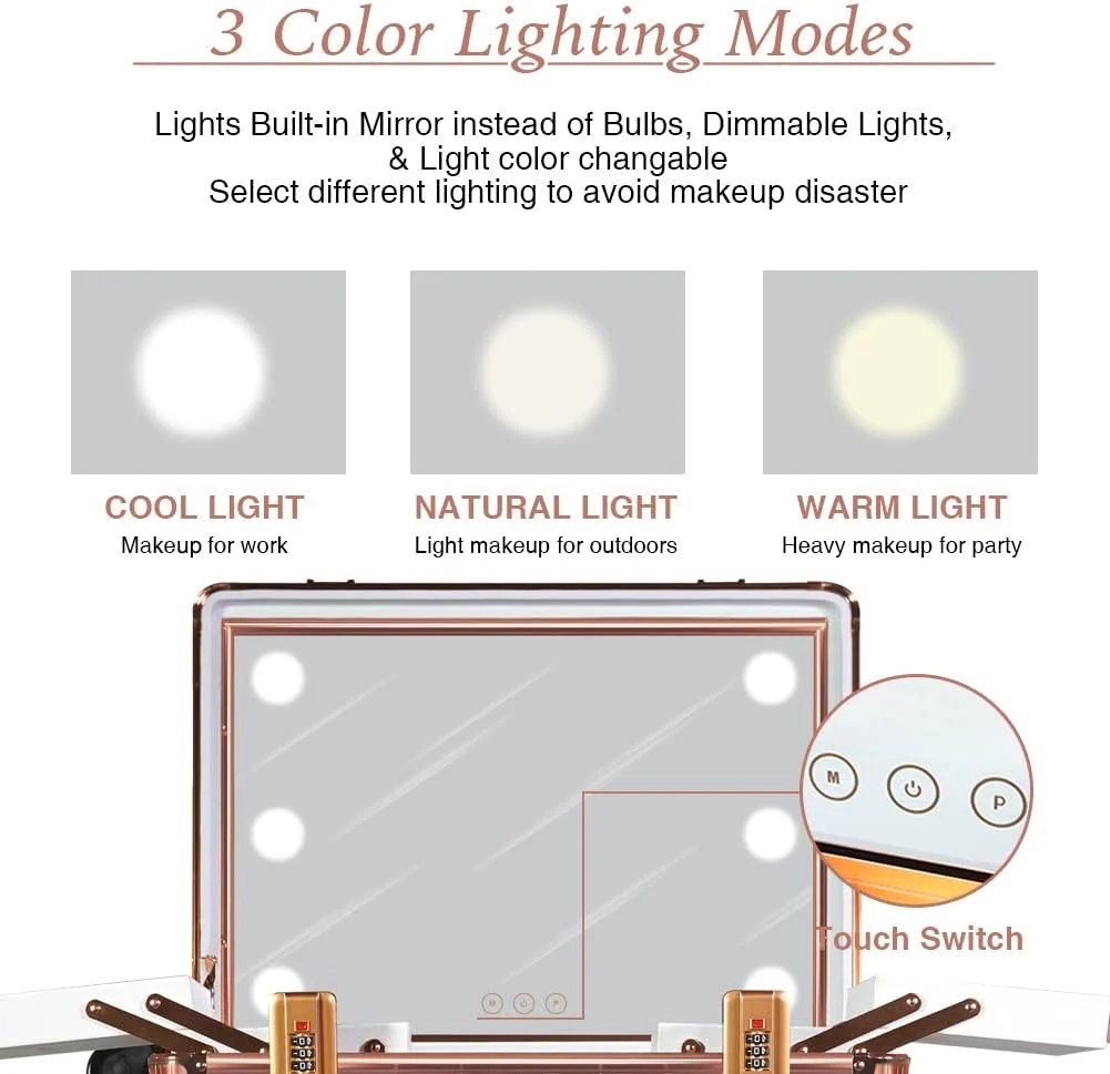 Limited Everyday Co Medium Makeup Train Case Code Lock Lighted Mirror Speaker Travel Cosmetic Rose Gold Practical