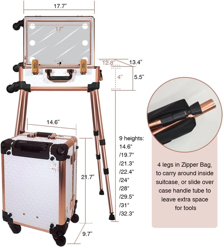 Limited Everyday Co Medium Makeup Train Case Code Lock Lighted Mirror Speaker Travel Cosmetic Rose Gold Practical