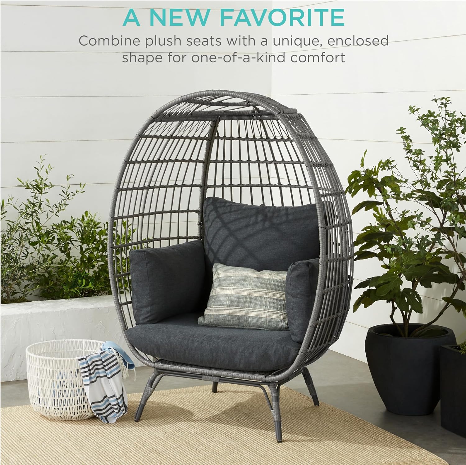 Durable Fresh Find Best Choice Products Wicker Egg Chair Oversized Indoor Outdoor Lounger Ivory Distinctive