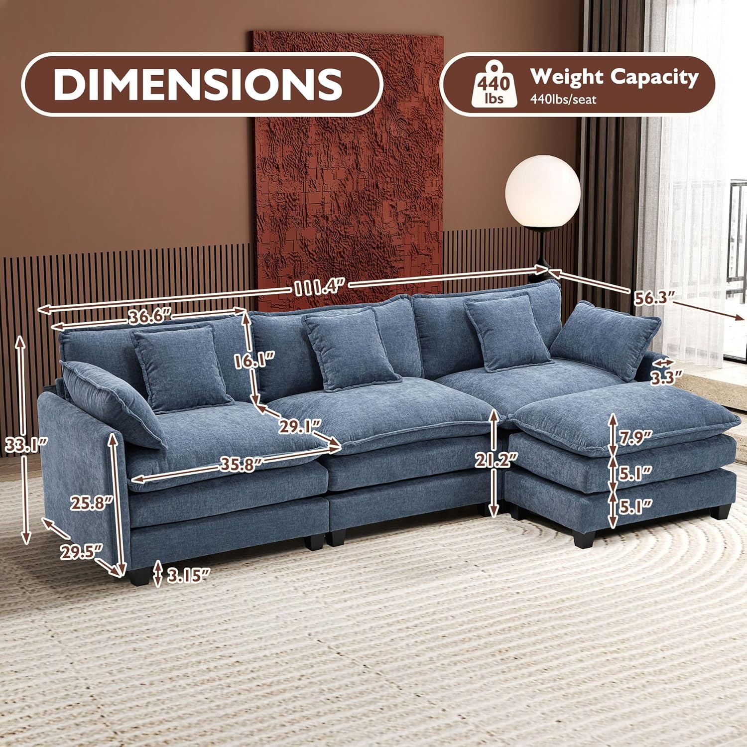 Premium Fresh Find Ihanherry 146" U-Shaped Modern Sofa Modular Sectional Cloud Couch Grey Practical