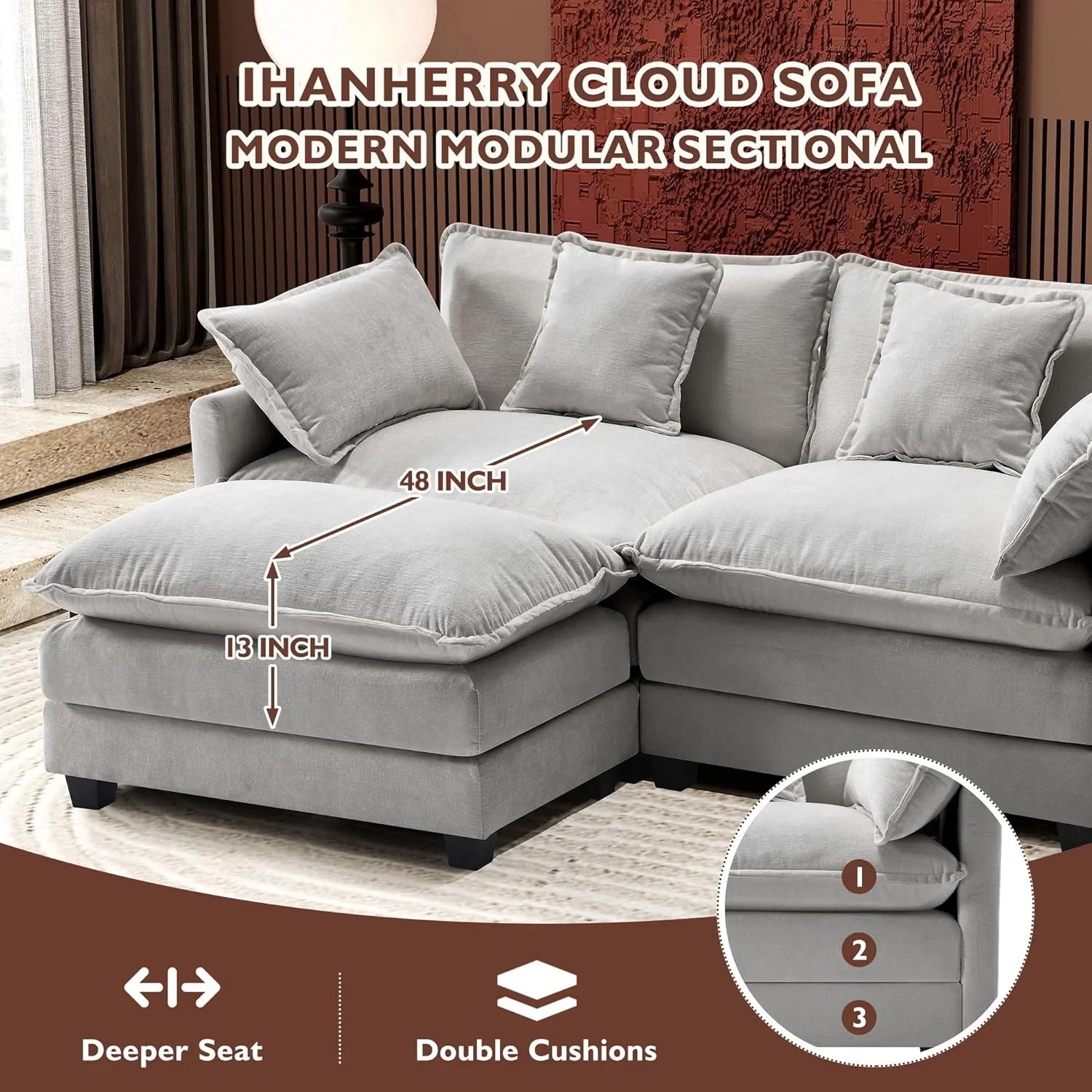 Premium Fresh Find Ihanherry 146" U-Shaped Modern Sofa Modular Sectional Cloud Couch Grey Practical