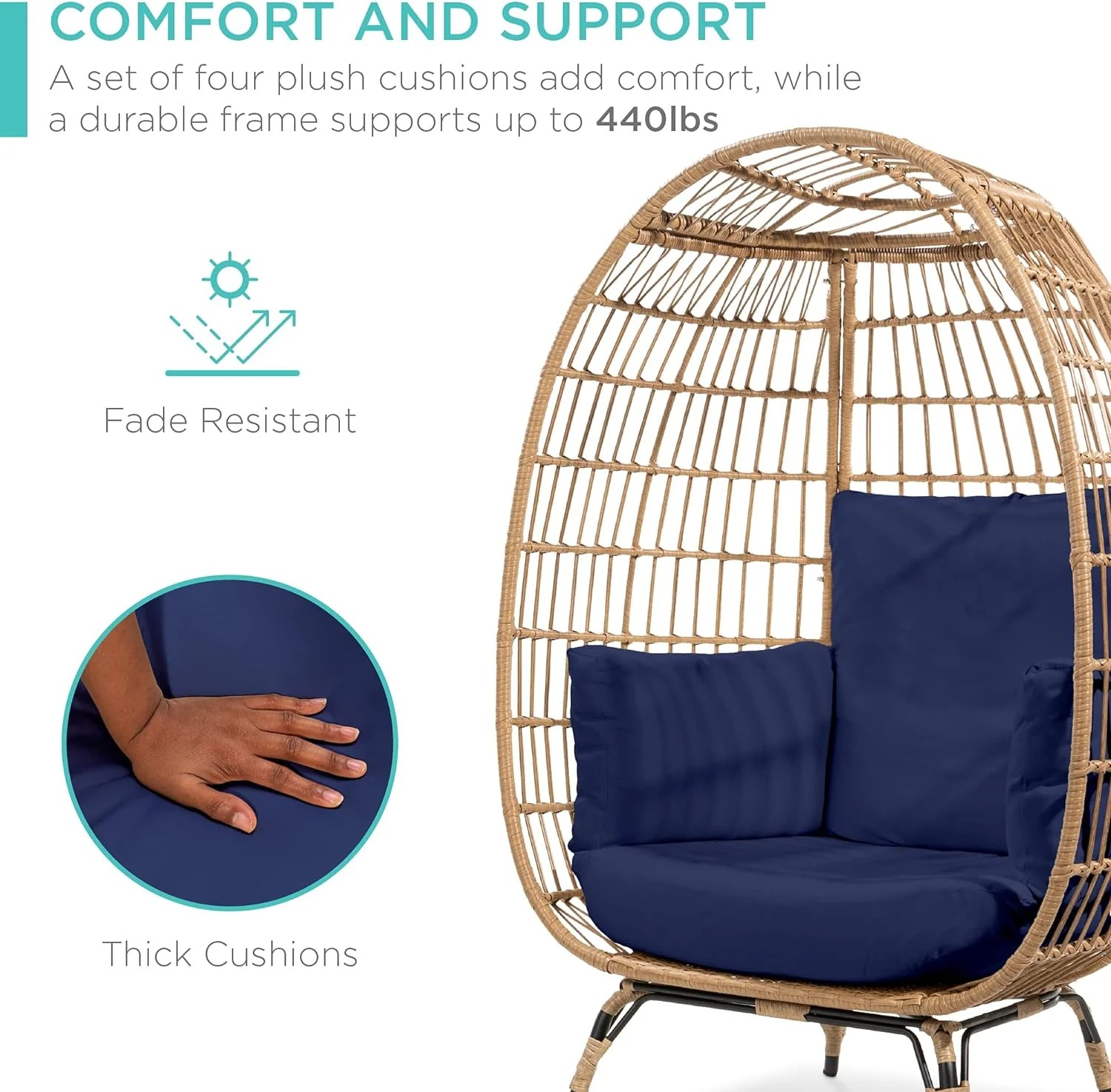 Durable Fresh Find Best Choice Products Wicker Egg Chair Oversized Indoor Outdoor Lounger Ivory Distinctive