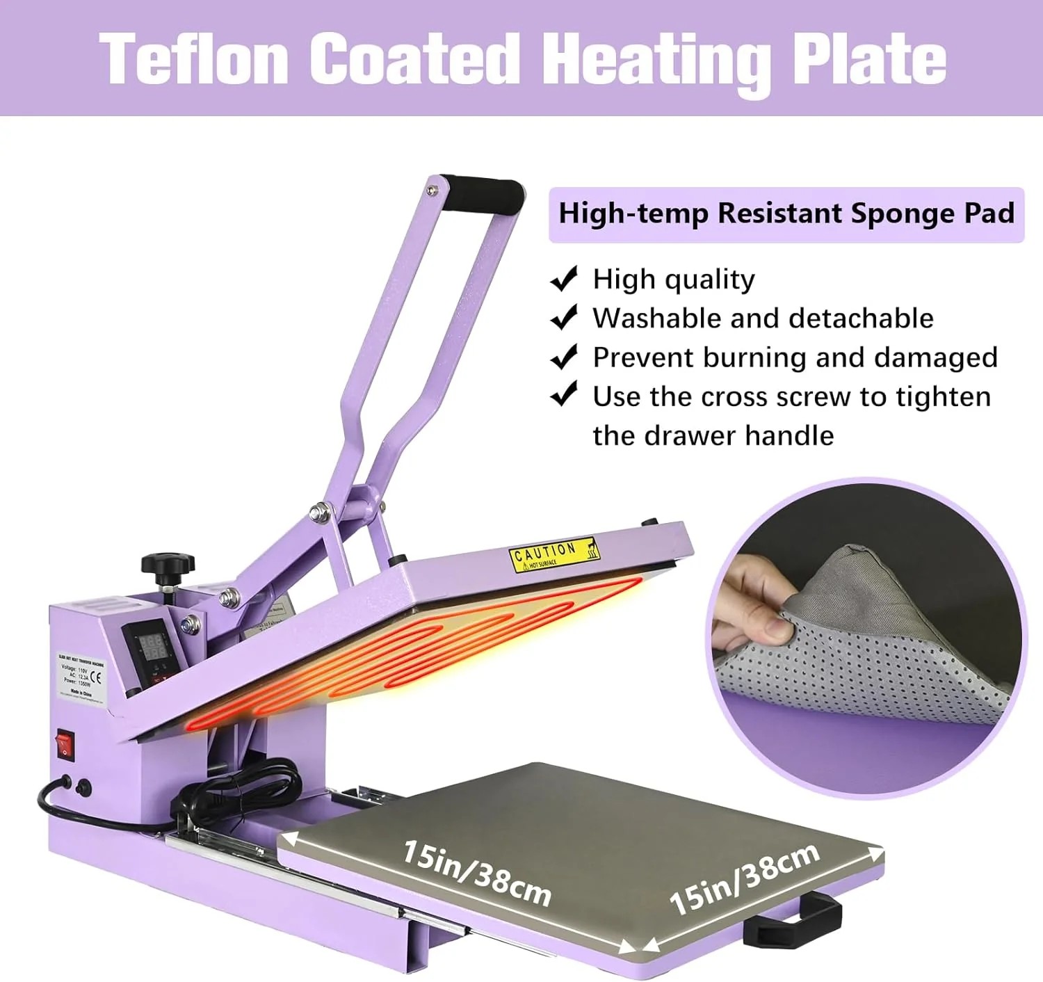 Select Prime Select Heat Press 15x15 inch Industrial Sublimation Heat Transfer Machine Purple Sound