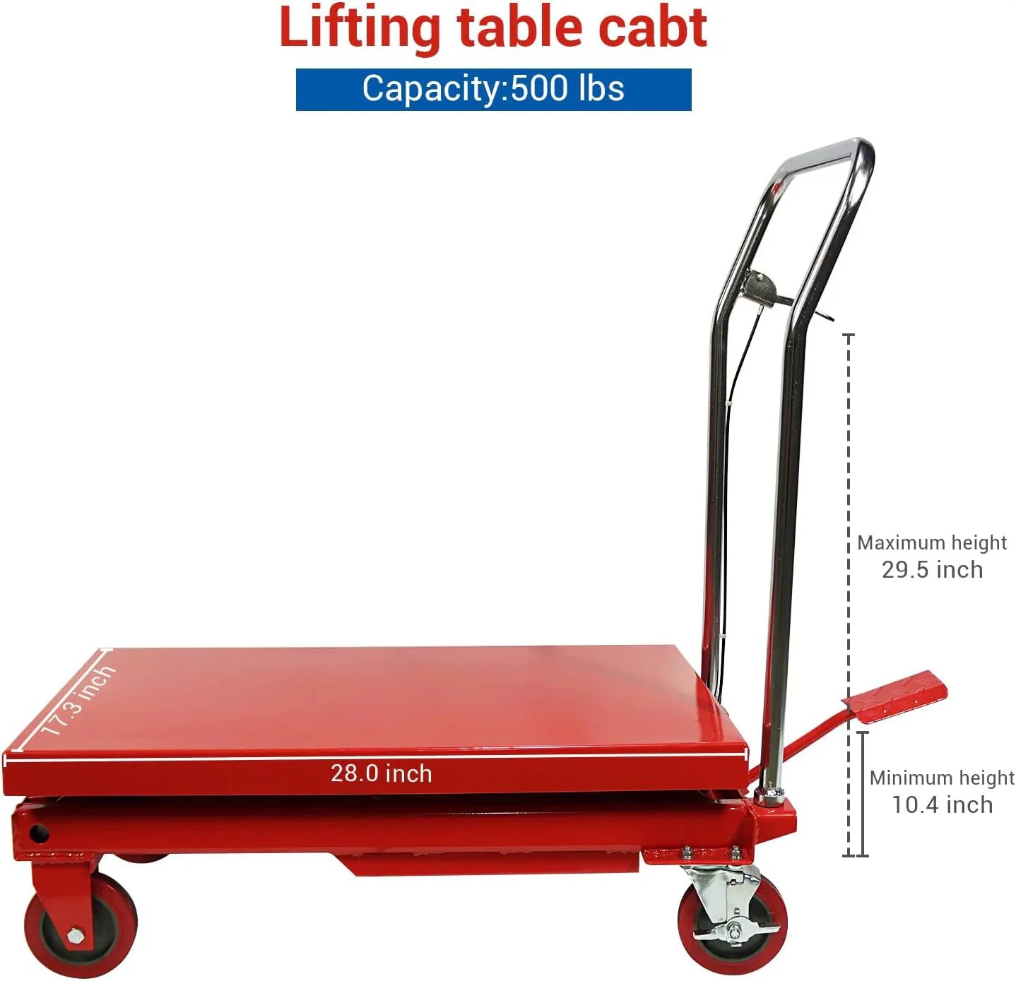 Limited Smart Pick 500LBS Hydraulic Lift Table Cart, 30" Lifting Height, Double Scissor with 4 Wheels Value