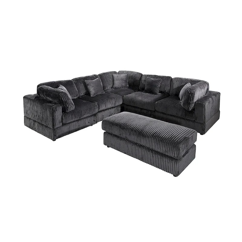 Select Direct Source Oversized 6-Piece Corduroy Upholstered L-Shaped Modular Sectional Sofa, DIY Combination Original