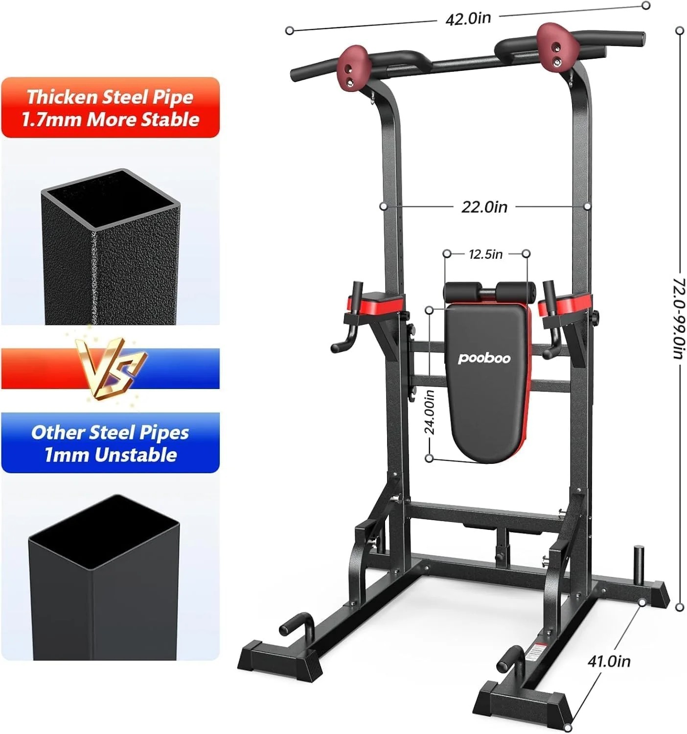 Limited Basic Line Pooboo Power Tower Dip Station, Pull-Up Bar, Supine Board, Adjustable Budget