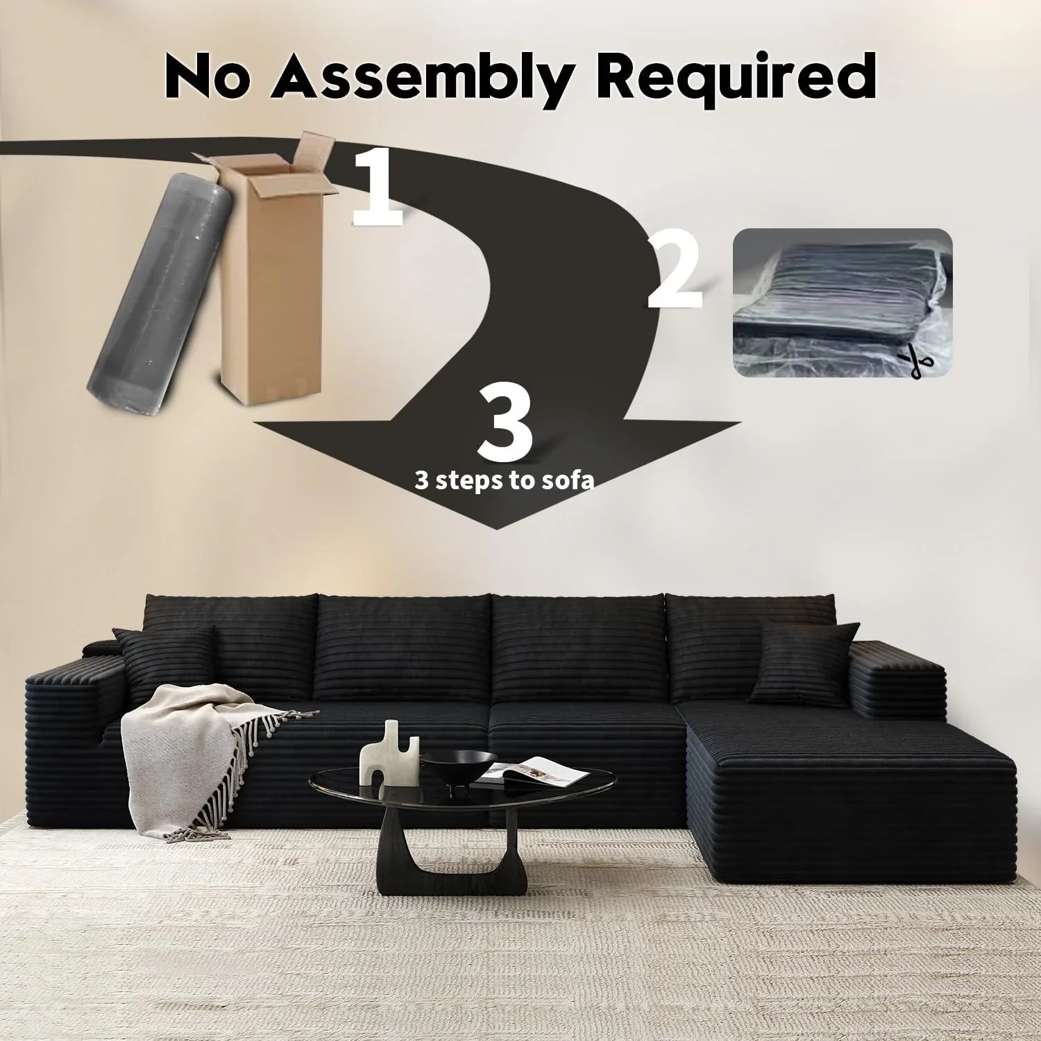 Durable Smart Pick 5" Cloud Modular Sectional Sofa L-Shape Chaise Deep Seat Black Left Facing Reliable