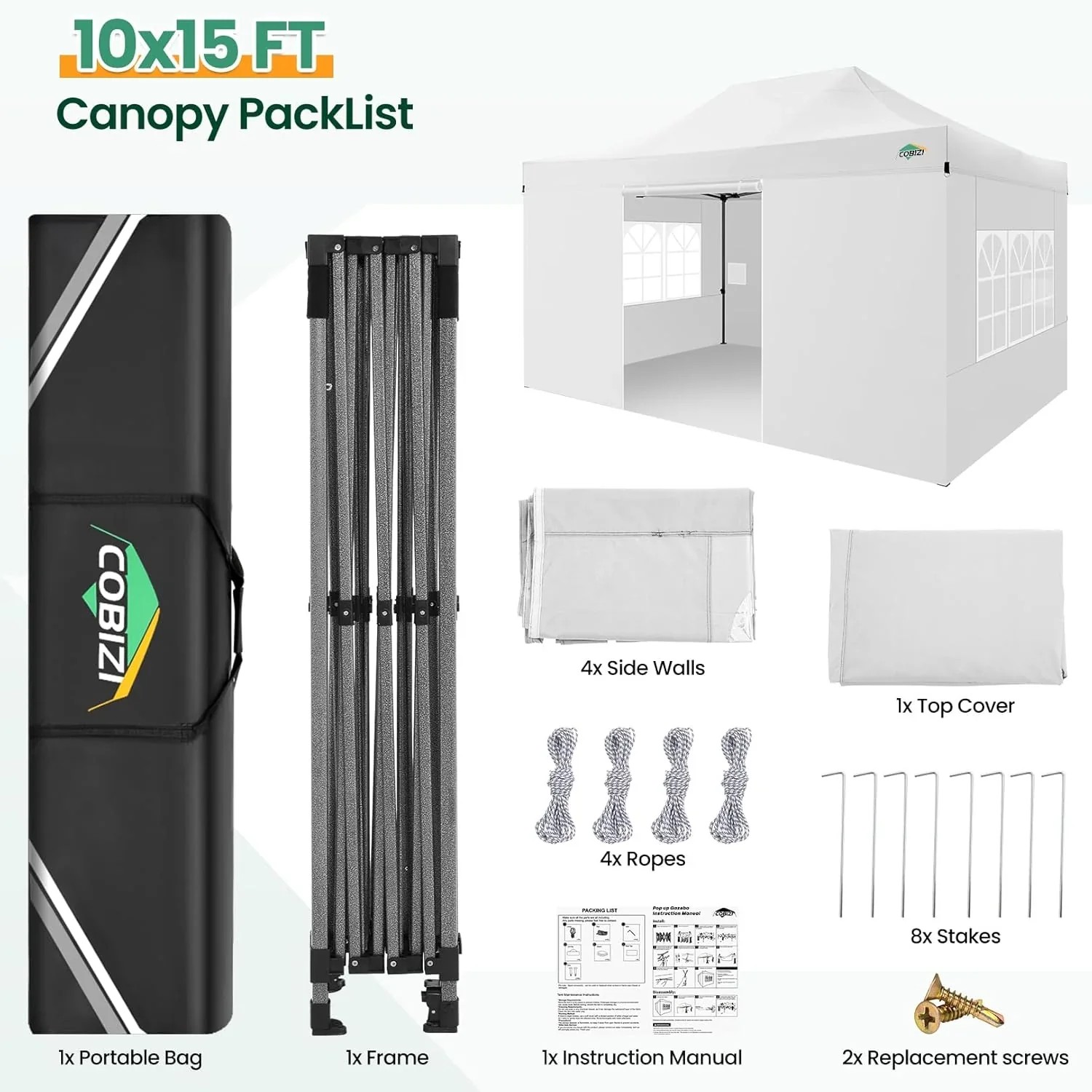 In Stock Pure Value COBIZI 10x20 Heavy Duty Pop up Canopy Tent with 6 Sidewalls Black Functional