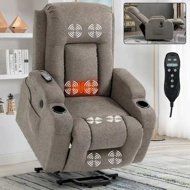 Premium Standard Goods Lazy Boy Power Lift Recliner Chair Massage Sofa Lumbar Heating USB Cup Holders Brown Original