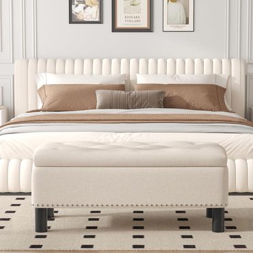 Limited Standard Goods Furniliving Modern Storage Ottoman Bench Sherpa End of Bed with Solid Wood Legs Rolled Arm White Budget