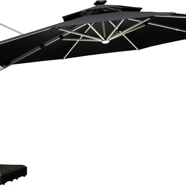 New 2026 Direct Source 12ft Solar LED Patio Umbrella Outdoor Round Cantilever Umbrella, Beige Distinctive