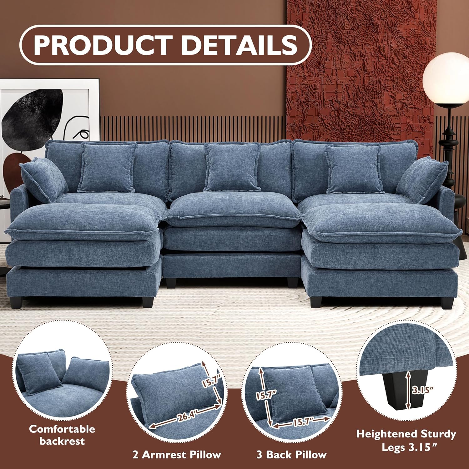 Premium Fresh Find Ihanherry 146" U-Shaped Modern Sofa Modular Sectional Cloud Couch Grey Practical
