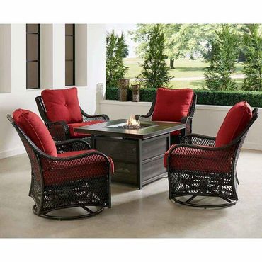 Durable Direct Source Orleans 5-Piece Steel Patio Fire Pit Conversation Set with Navy Blue Cushions Original