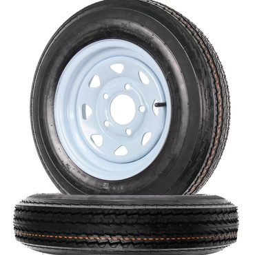 Essential Direct Source Two Trailer Tires On Rims 5.30-12 530-12 5.30 X 12 5 Hole Wheel White Spoke Budget