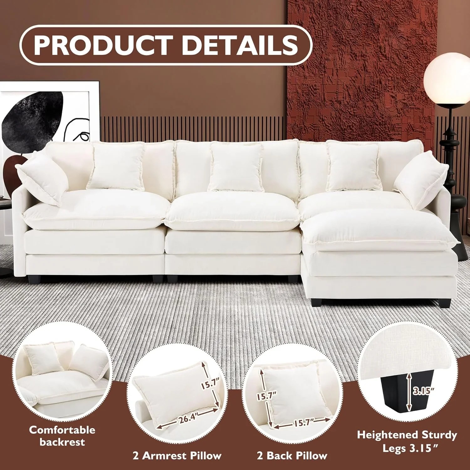 Premium Fresh Find Ihanherry 146" U-Shaped Modern Sofa Modular Sectional Cloud Couch Grey Practical
