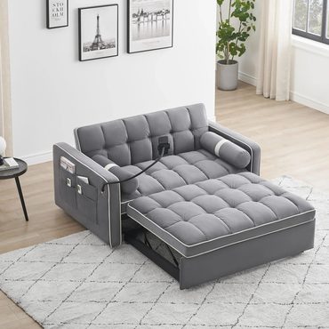 Essential Fresh Find 3 in 1 Sleeper Sofa Couch Bed Tufted Velvet Convertible Loveseat Futon Grey Improved