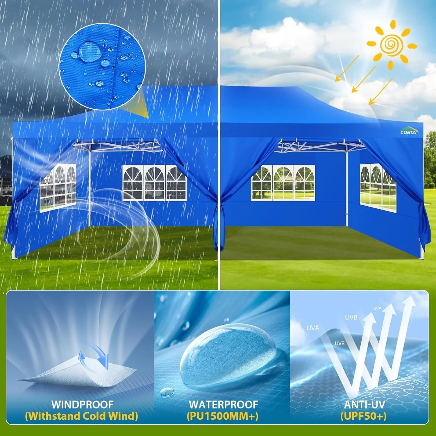 In Stock Pure Value COBIZI 10x20 Heavy Duty Pop up Canopy Tent with 6 Sidewalls Black Functional