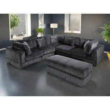 Select Direct Source Oversized 6-Piece Corduroy Upholstered L-Shaped Modular Sectional Sofa, DIY Combination Original