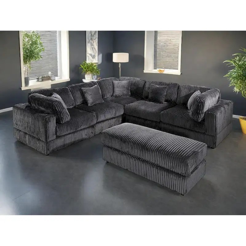 Select Direct Source Oversized 6-Piece Corduroy Upholstered L-Shaped Modular Sectional Sofa, DIY Combination Original